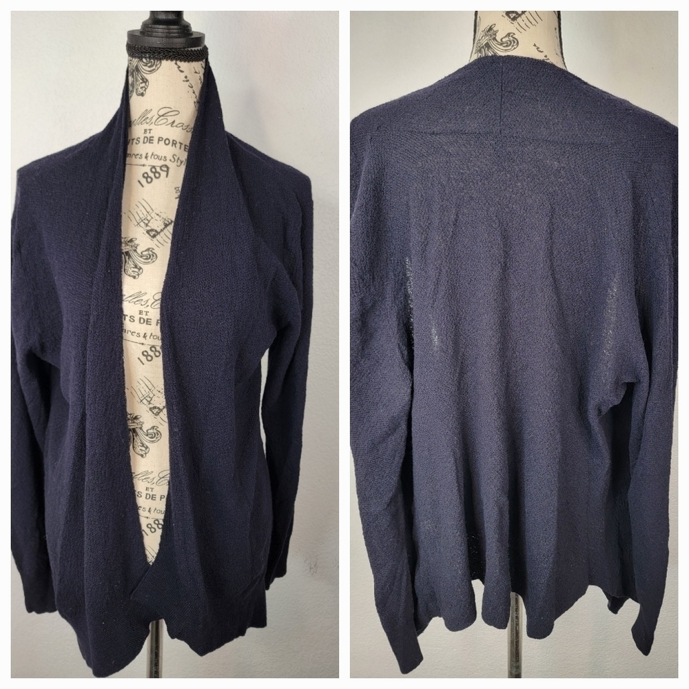 Eileen Fisher Open Knit Cardigan Large 100% Wool Blue